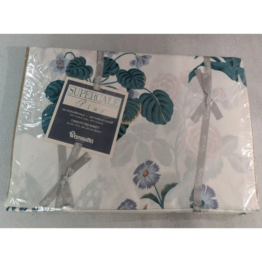 Wamsutta Fitted Sheet Twin White Floral New Supercale Plus 200TC Vintage USA